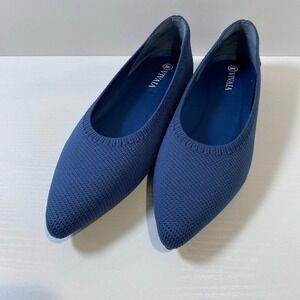 VIVAIA Pointed-Toe Navy Blue Knit Ballet Flats Comfortable Women's Shoes 35
